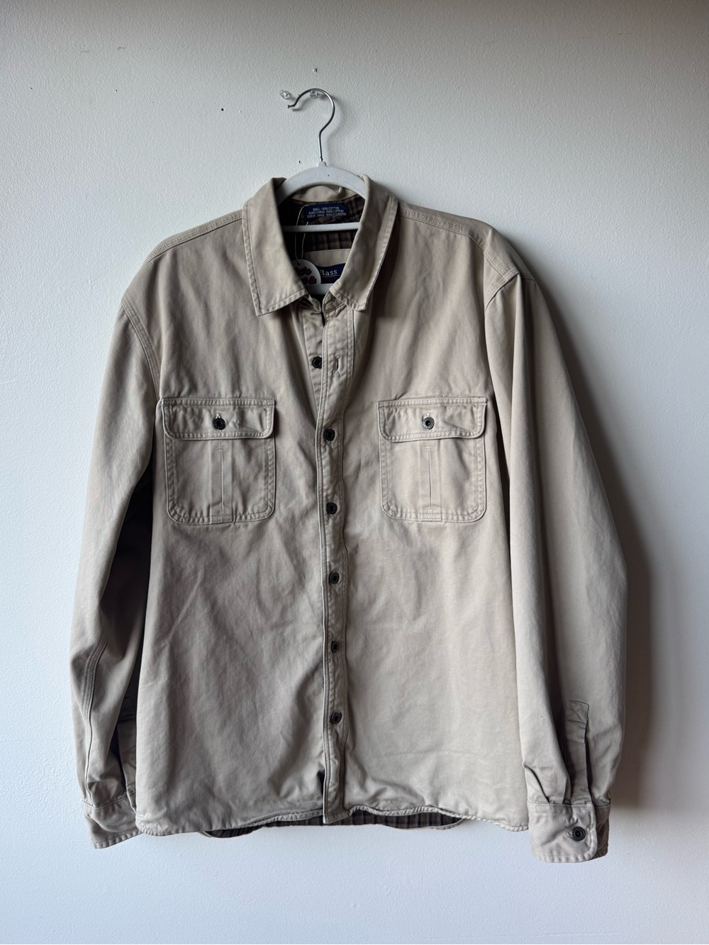Vintage Bass Beige Cotton Utility Shirt Jacket